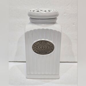 THL Farmhouse COFFEE Canister Jar White Lace Lattice Top French Cottage